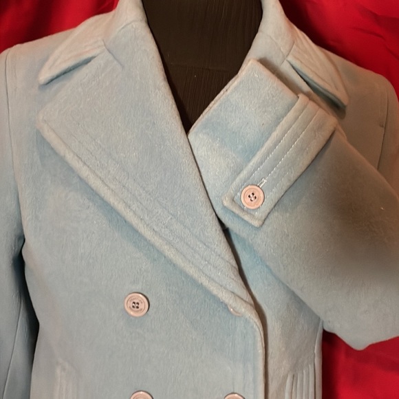 Teal colored, Double breasted, wool blend coat - Picture 2 of 11